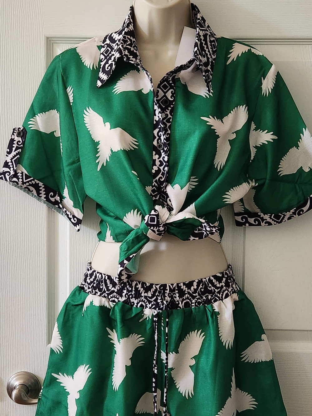 Endless Moon Green Bird Print Two-Piece Set - Picture 2 of 5